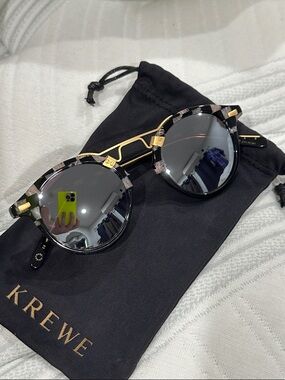 KREWE STL 18k St. Louis Mirrored Harlequin to Black Round Sunglasses